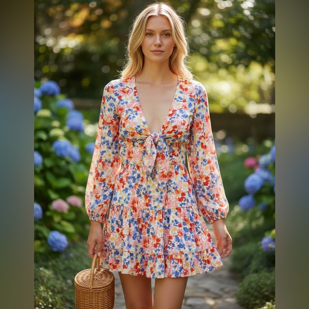 L*Space Flowers Forever Stay Golden mini dress in a multicolor floral pattern